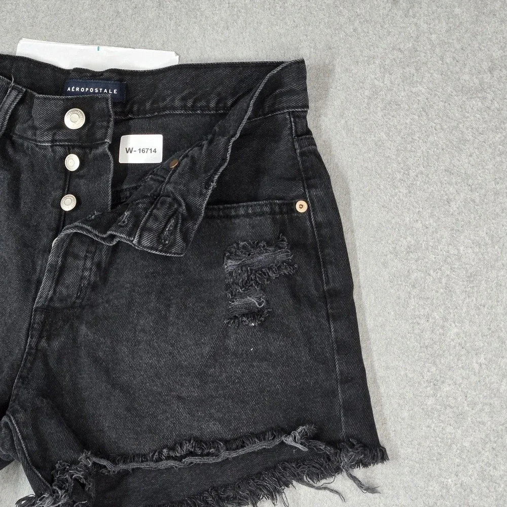 Aeropostale Women Shorts 10 Black Denim 90S High Rise Cut-Off Grunge Frayed 3